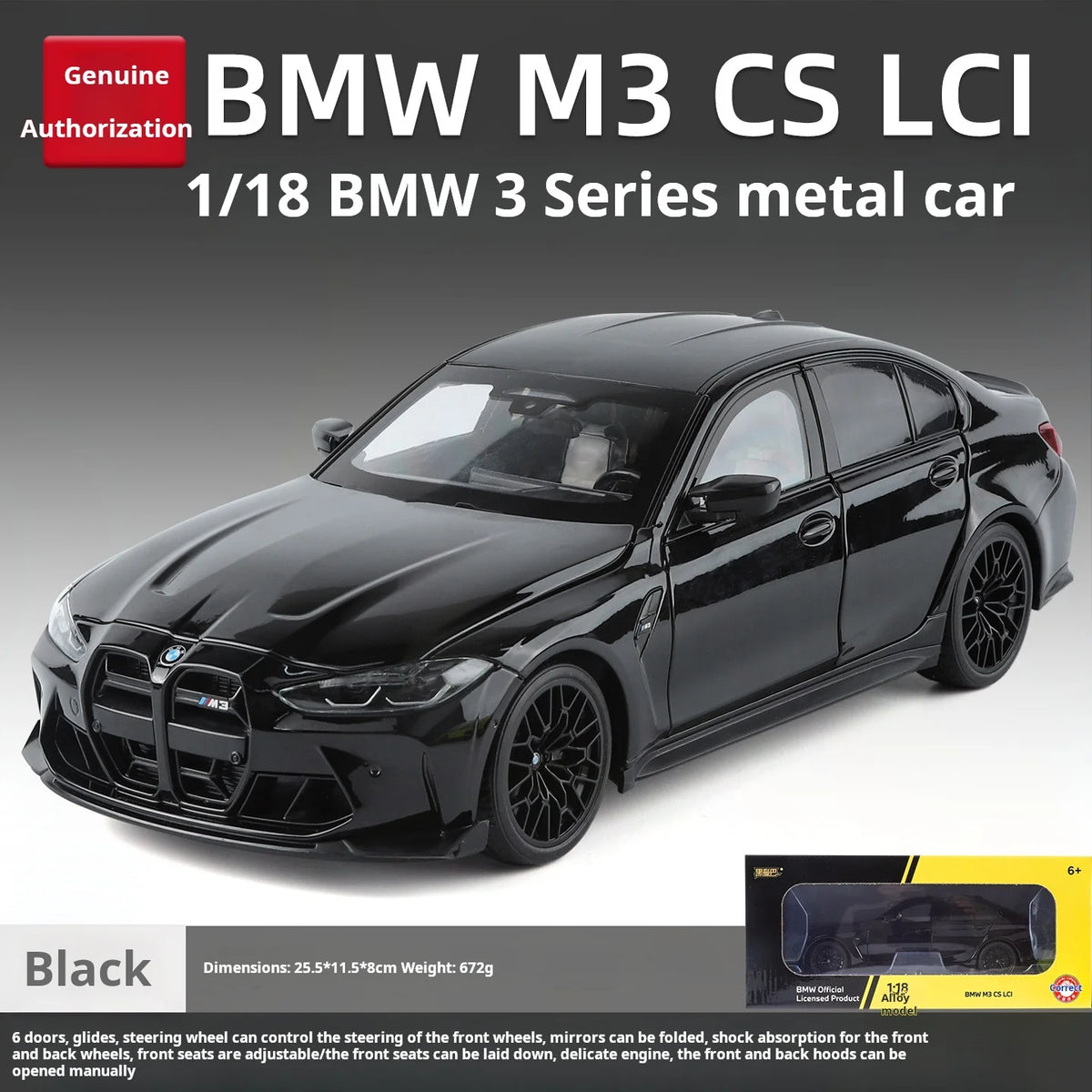 1:18 BMW M3 Model Car Exquisite Simulation Alloy Diecast Model High-Performance Coupe Pull Back Toy Car Collectible Decoration