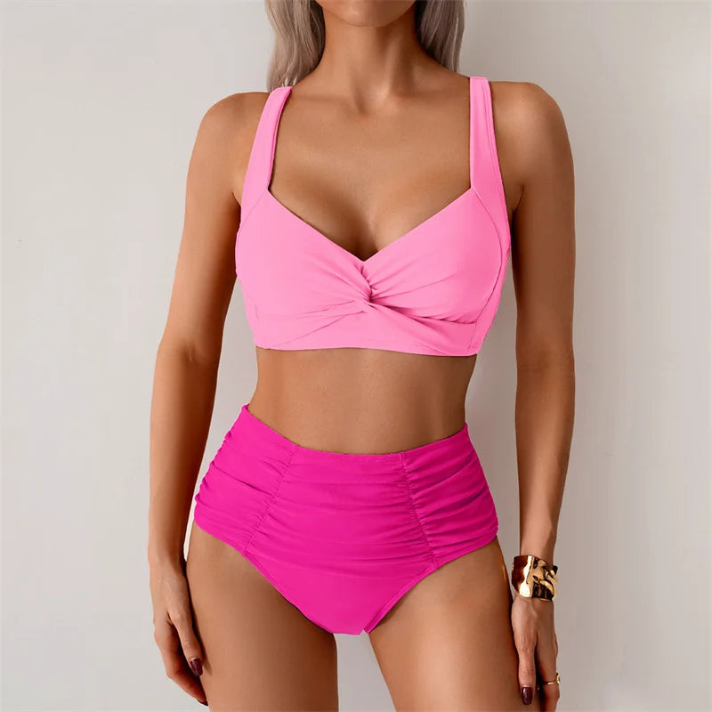High Waist Women’s Two Piece Swimsuit Female Bikini Swimwear Beach Surfing Brazilian Classical Bathing Suits Ladies 2025
