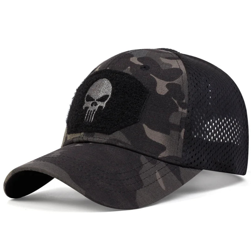 Outdoor Camouflage Adjustable Cap Summer Mesh Breathable Tactical Skull Embroidery Hat Fishing Hunting Snapback Baseball Caps