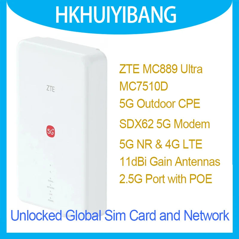 Unlocked ZTE 5G Outdoor CPE MC889 Ultra SDX62 2.5GE POE Wireless Modem 5G 4G LTE CAT16 Sim Outdoor Router MC7510D
