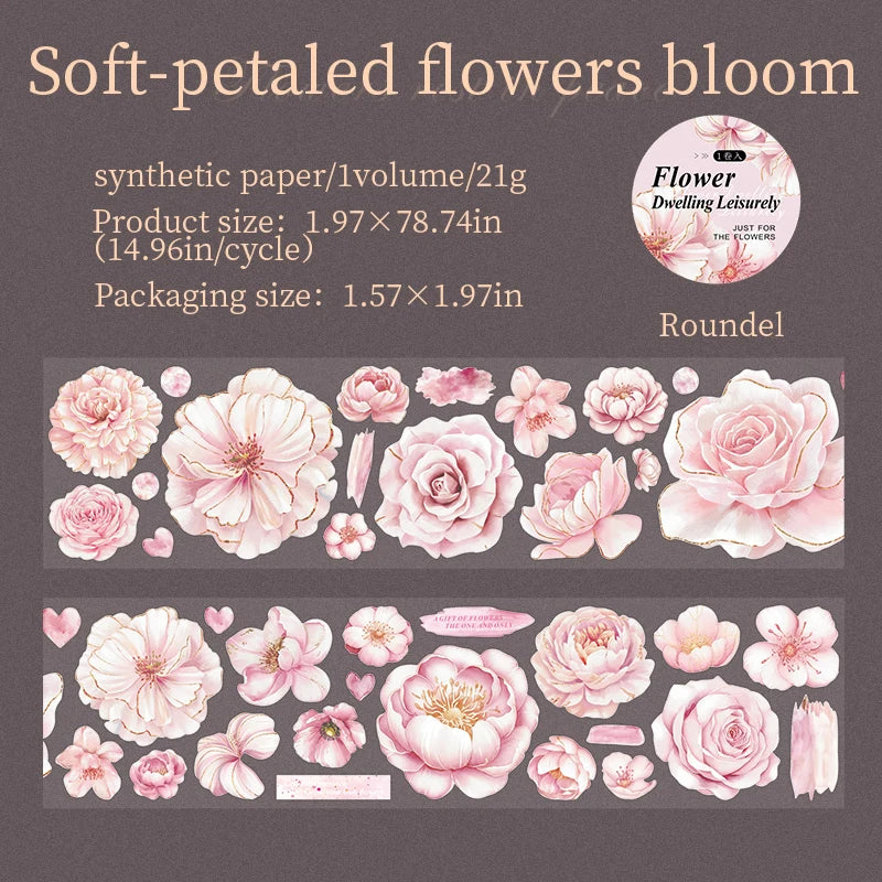 JIANQI 50mm*2m PET Plant Large petals tape Sticker Decorative collage Adhesive Diy Scrapbooking hand made Masking tape