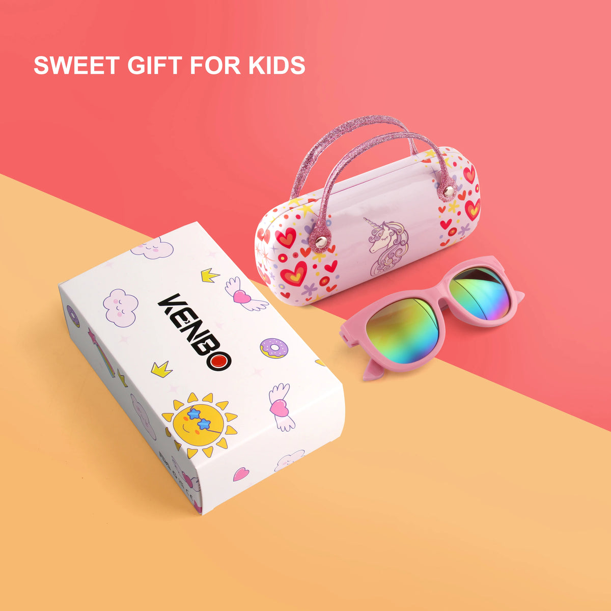 Kenbo Square Cute Kids Sunglasses For Girls Boy Toddler Lovely Baby Colorful Rectange Sun Glasses Children With Case