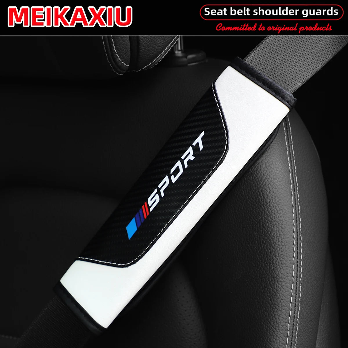1/2PCS Women's PU Leather Carbon Fiber Sport Car Shoulder Guard Cover Seat Belt Decoration New Car Accessory