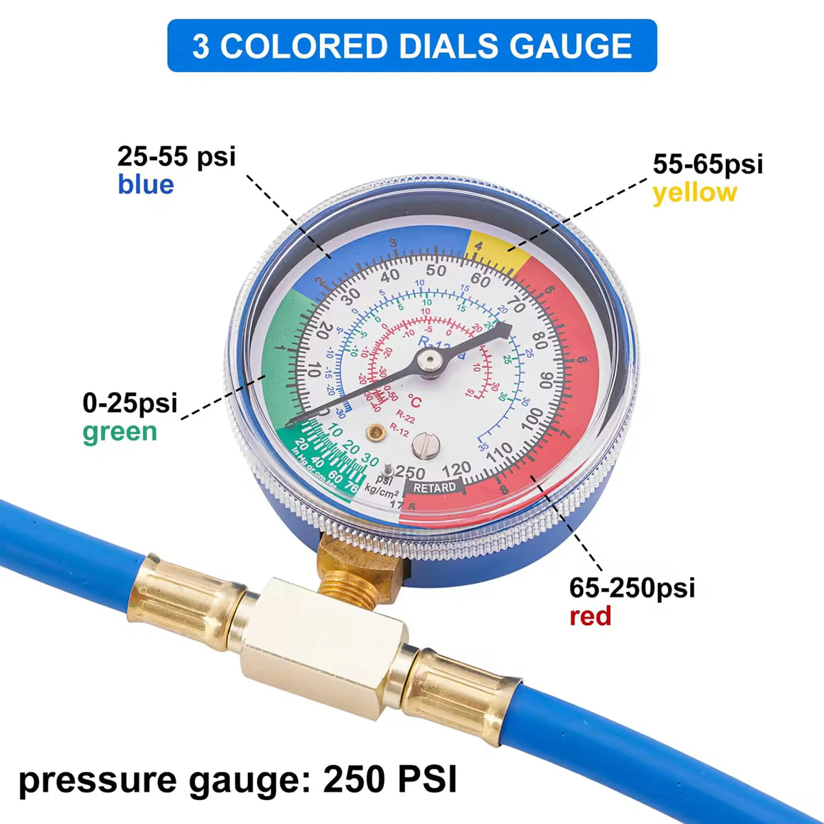 Refrigerant Charging Hose R134A with Gauge Automotive AC Refill Kit Compatible Gas Pressure Measuring Tool for Car Air Repair