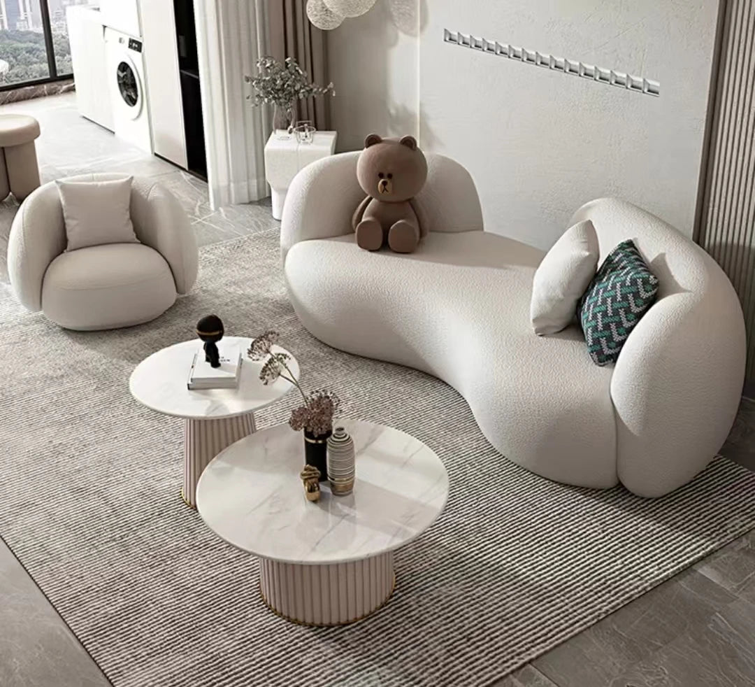 Creamy Style Minimalist Design Lamb Velvet Fabric Half Round Circle Cloud Sofas Sets Indoor Curved Couch for Home Living Room