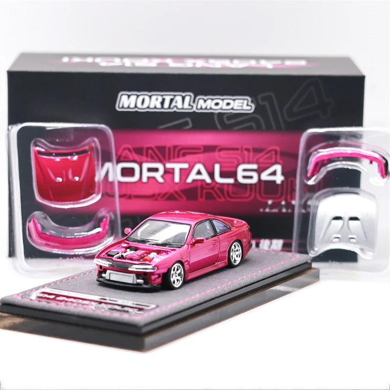 MORTAL 1:64 Silvia S14 240SE Vertex Ridge Midnight Blue / Flash Pink Diecast Model Car