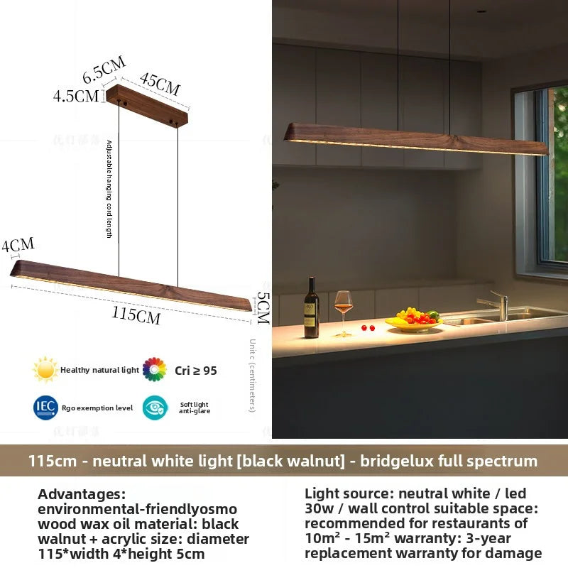 2026 New Restaurant Chandelier Made Of Solid Wood For Eye Protection Minimalist Office Tea Room Long Straight Table Hanging Lamp