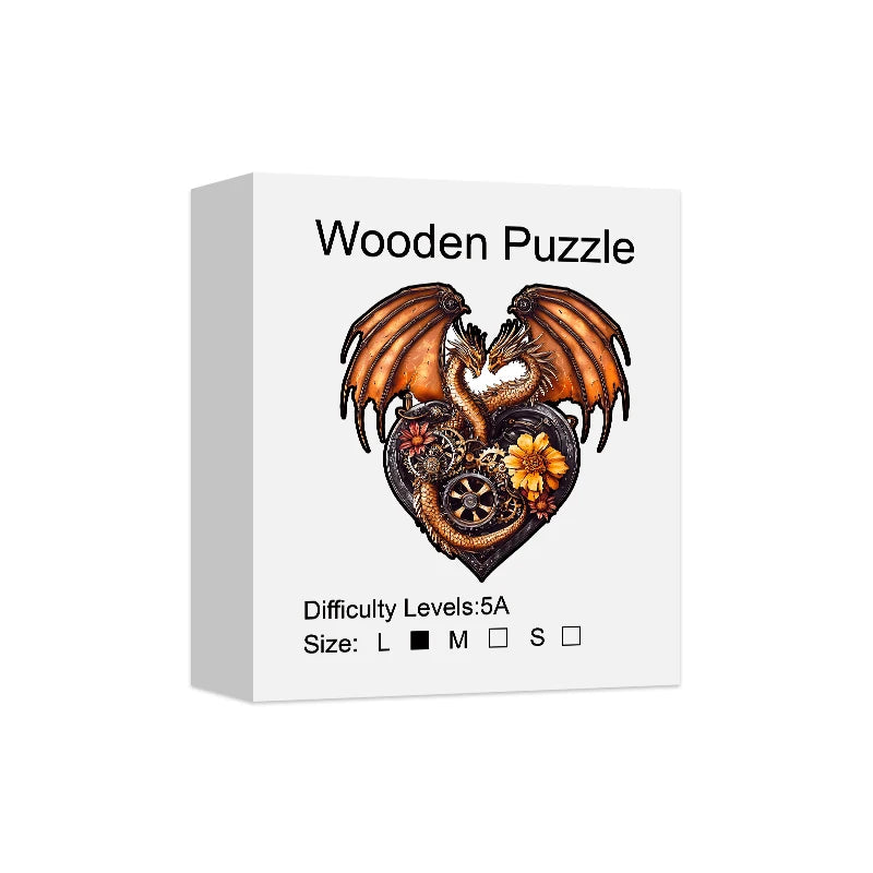 Wooden Puzzle for Adults -Heart-shaped Dragon Puzzle, Unique Shape Wooden Jigsaw Puzzles, Modern Art Home Decor, Good Gift Idea