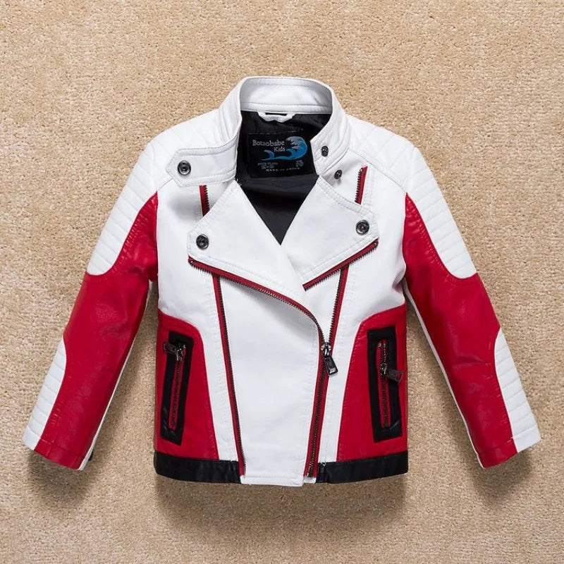 Spring and Autumn Children's Jacket New Boys' and Girls' Splicing Breathable Motorcycle Leather Jacket 90-160cm