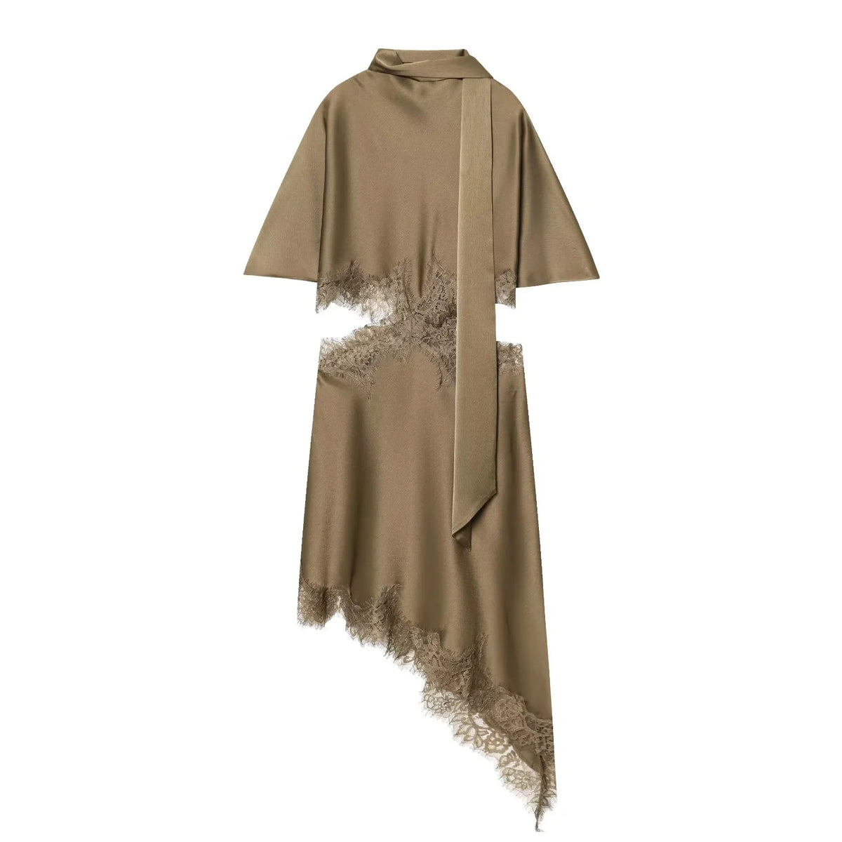 KONDALA Elegant Sexy Chic Women Mini Dress Asymmetrical Scarf Collar Dress Fashion 2026 Spring Summer Holiday Night Out Dress