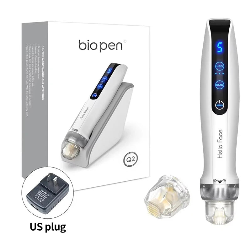 Best Microneedling Pen Bio Pen Q2 EMS Derma Pen With 2 pcs Automatic Serum needles gifts - Led Light Therapy Beauty Equipment