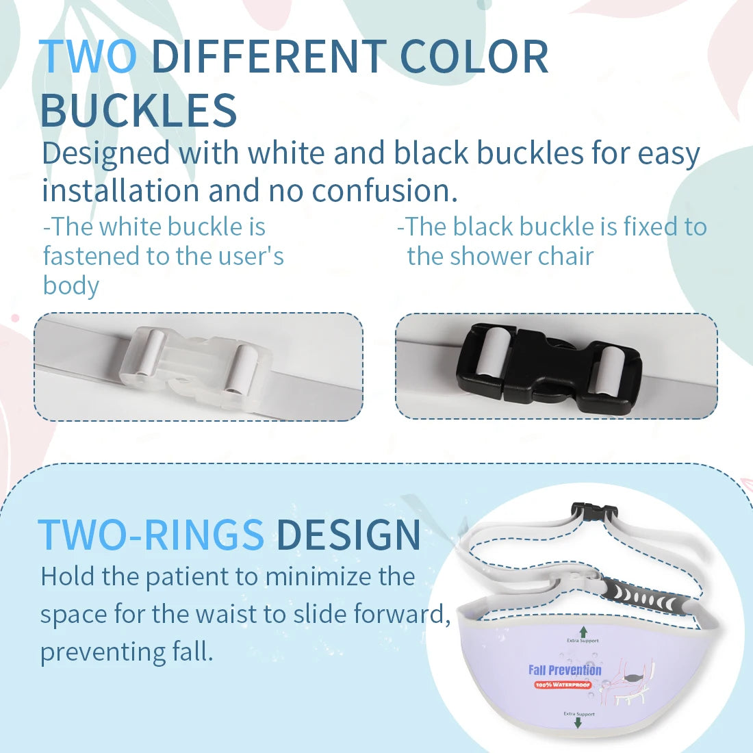 Ehucon Safety Seat Strap Shower Chair Seat Anti-slip Belt Universal Bath Buckle Strap Nursing Care Supplies for Disabled Patient
