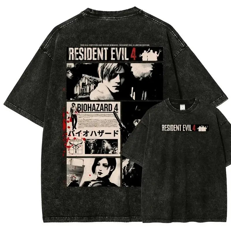 Game Resident Evil Karl Heisenberg Printed Tshirt Men Women Street Cotton T-shirts Oversized Retro T Shirt Harajuku Washed Tees