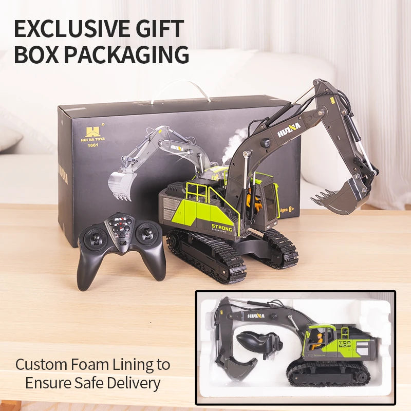 Huina 1661 339D 13-channel R/C Excavator 1/18 Remote Controlled Car Alloy Bucket Digging Smoking Truck Vehicles Model For Gifts