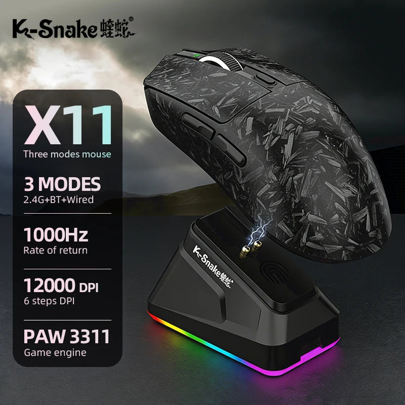 X11 Tri-Mode Wireless Mouse PAW3311,22000DPI,1000Hz Polling Rate