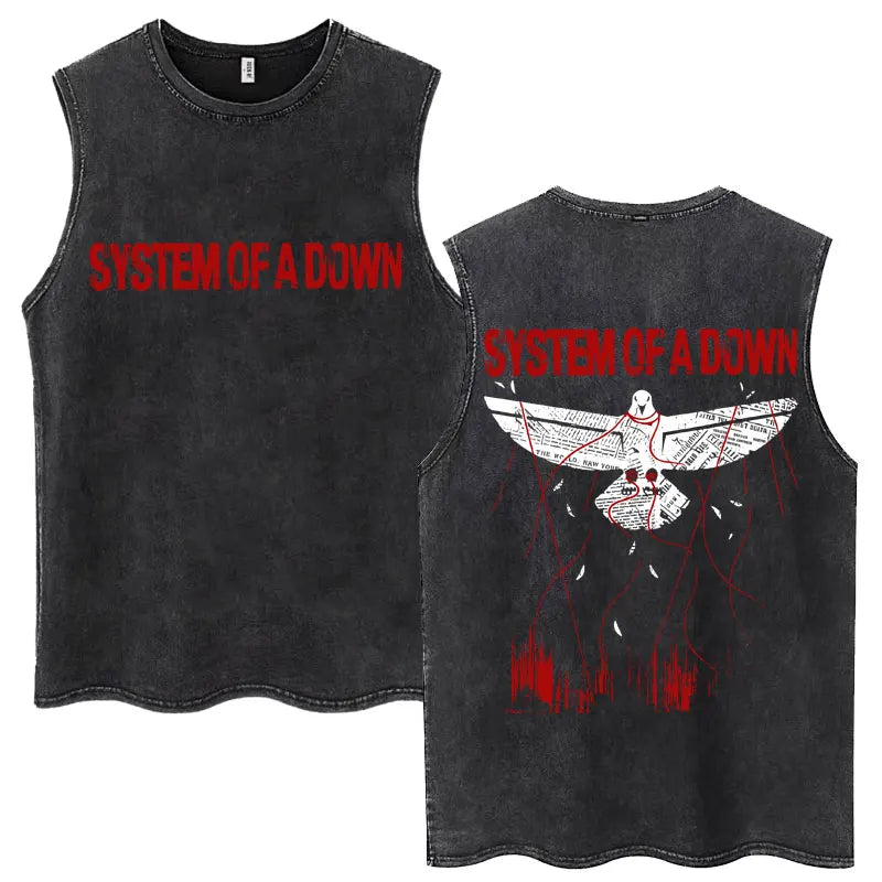 Washed Rock Band Tank Tops Men's Retro Hip Hop Sleeveless T-shirt Summer Oversized Cotton Vests Gifts Fans Gifts Streetwear Tops
