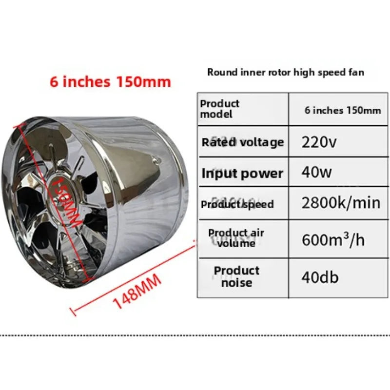 6/8 Pipe Exhaust Fan Air Ventilator Metal Pipe Ventilation Exhaust Fan Mini Extractor Bathroom Toilet Wall Fan Duct Fan