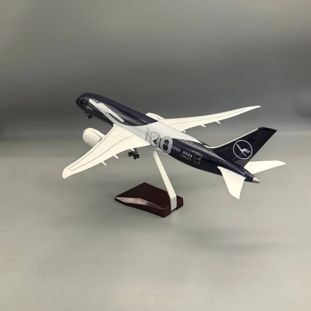 43CM model planes Lufthansa 787 German 100years Diecast Airplane Model Kits Resin W Light and Wheel Collectible for Aviation