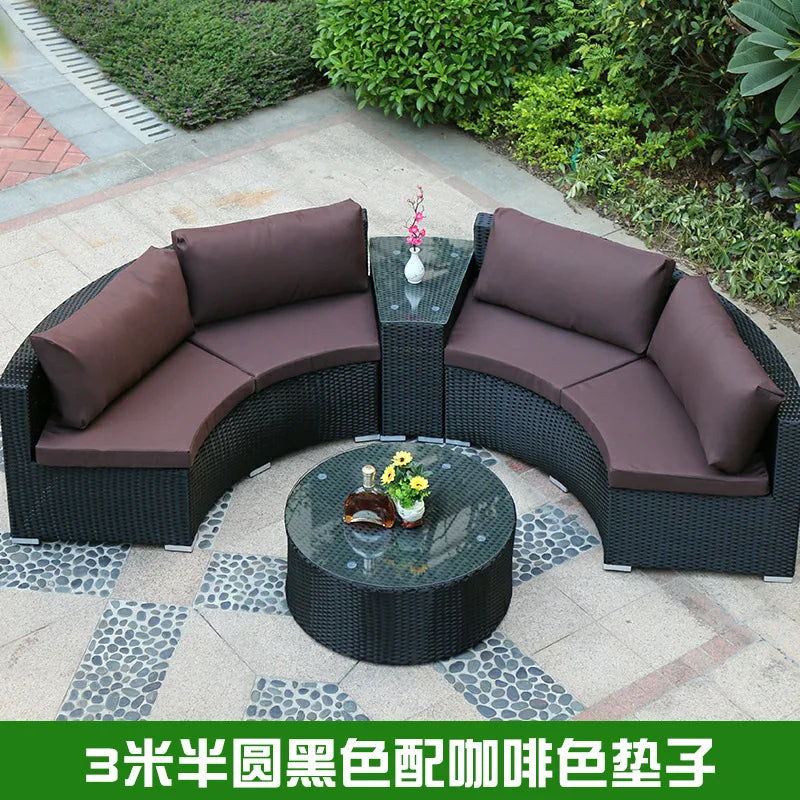 Outdoor round rattan sofa combination garden courtyard semi-circular rattan chair sofa outdoor hotel curved living room sofa