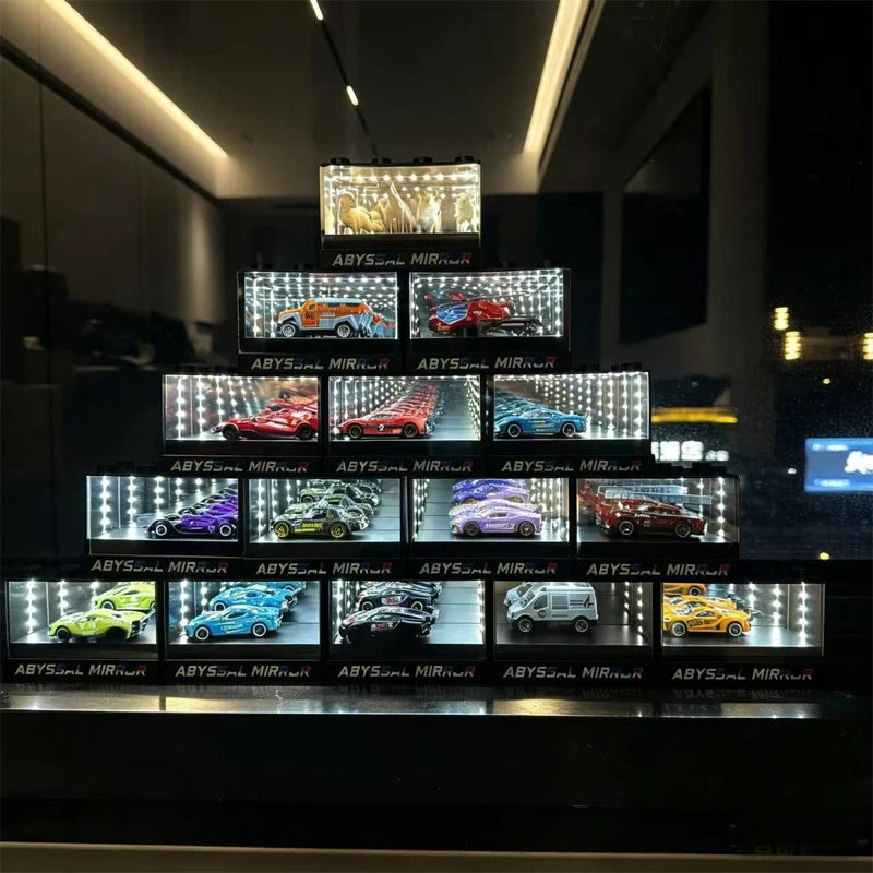 2026 New Car Model Display Box with Deep Mirror 3D Visual LED Sound Control Light Car Model Collection Box