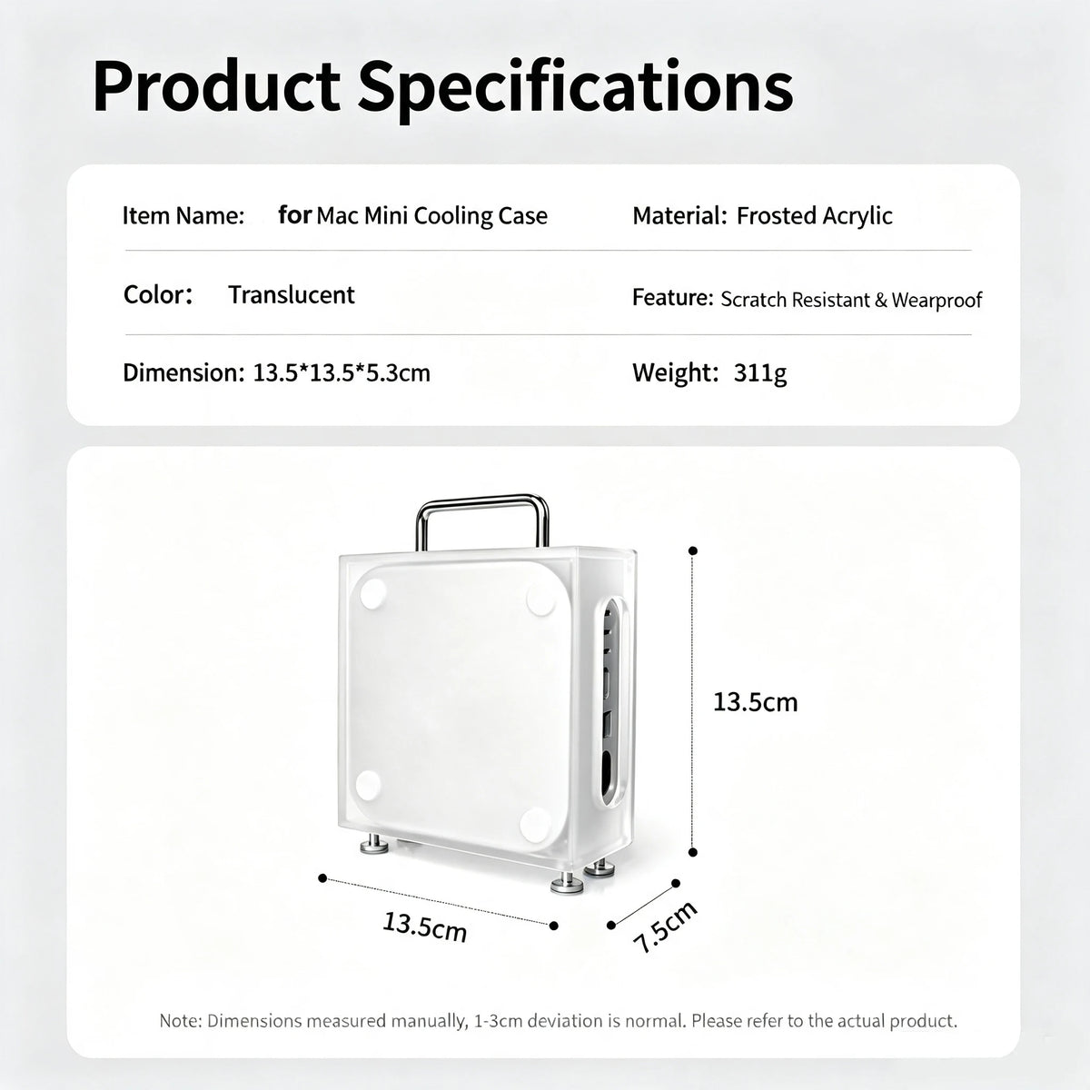 Retro Frosted Acrylic Case for Mac Mini M4,Magnetic Side Panel Cooling Metal Feet,Full Port Access Anti‑Scratch Protective Shell