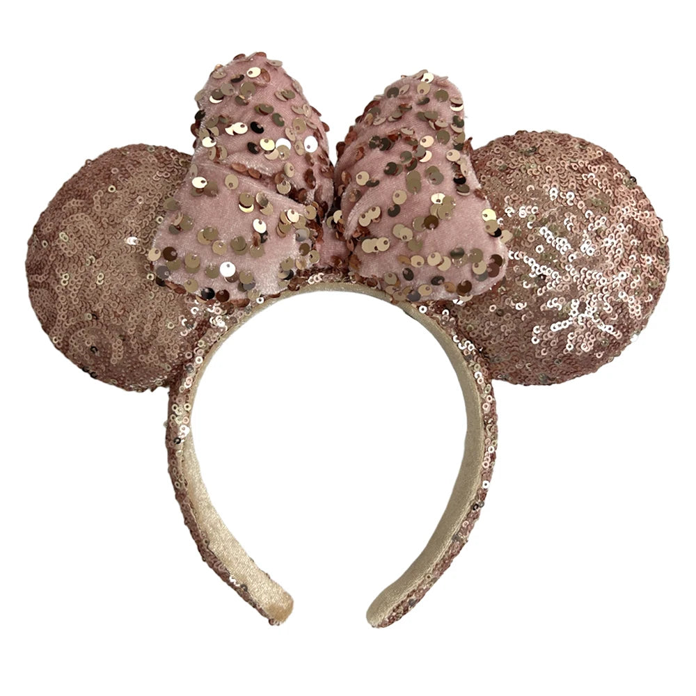 2025 Disney Solid Color Minnie Mouse Ear Headband Large Sequin Hairbands Party Christmas Halloween Cosplay Costume for Girls