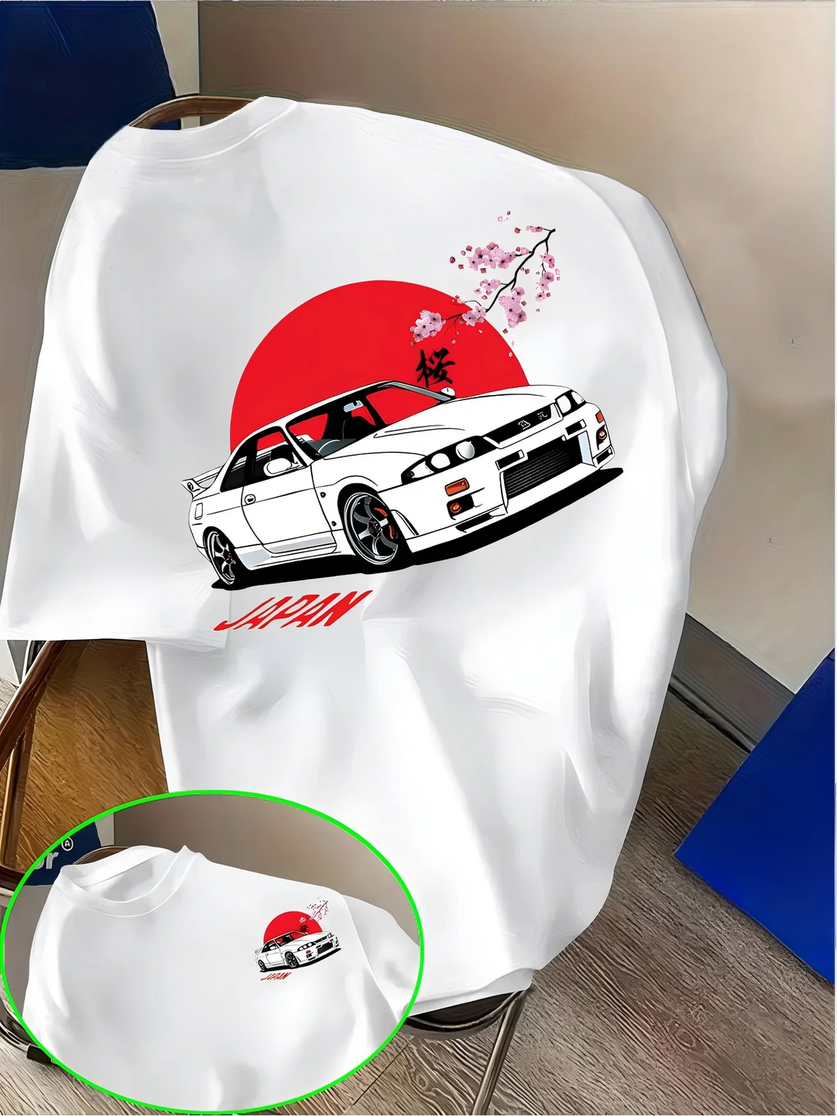 Anime Style JDM Sports Car T-Shirt Japanese Rising Sun Sakura Graphic Tee Summer Short Sleeve Loose Tops Unisex Streetwear Tops