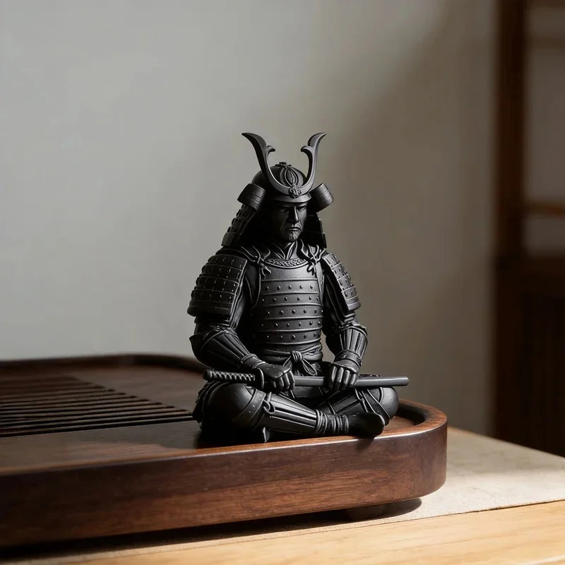 Mini Japanese Samurai Figurine 3D Printed Sitting Posture Bushido Warrior Statue Desktop Ornament Tea Tray Study Shelf Zen Decor