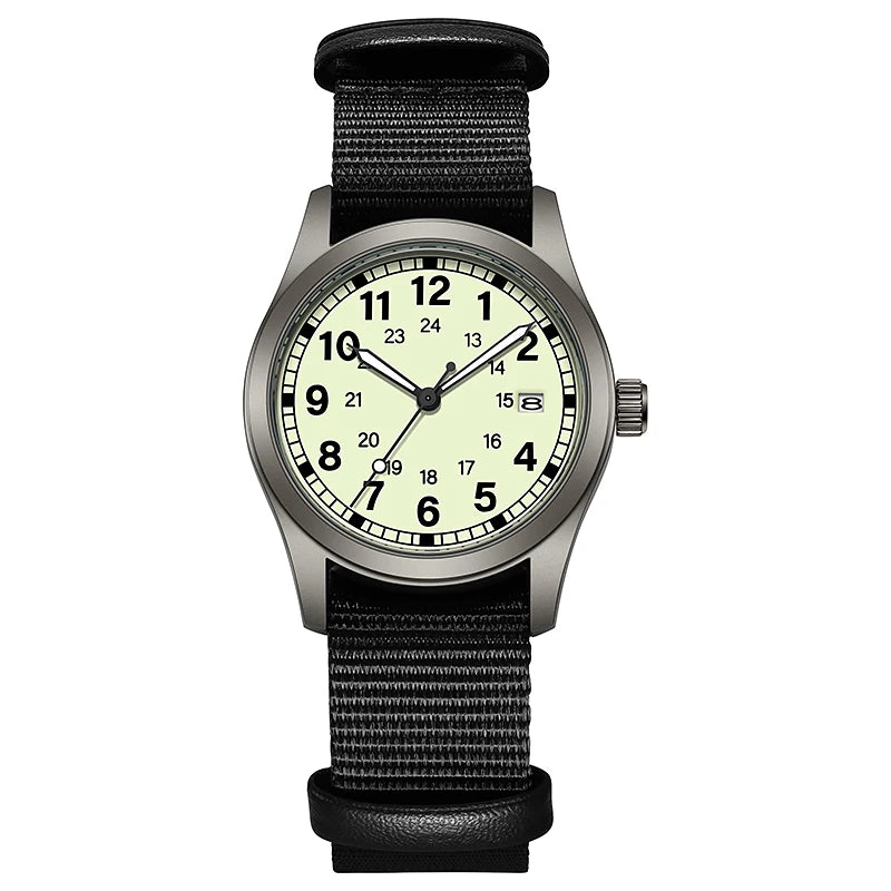2026 TPW Women's Field Watch 34mm Case Easy Read Fabric Strap 24hr Display Day Function Quartz Movement Luminous