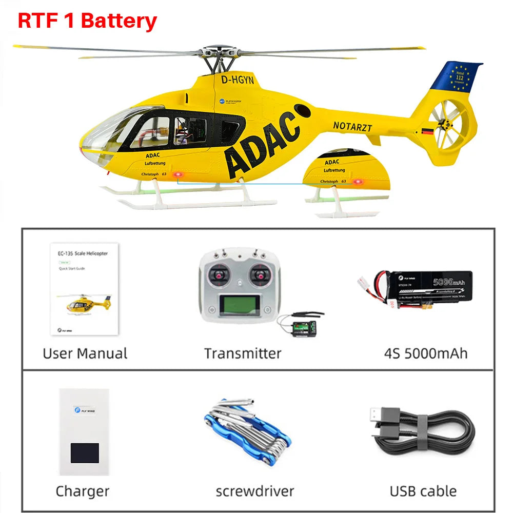 FLYWING EC135 RC Helicopter LED Light ACE Flight Control EC135 Scale Helicopter 470 Size RC Helicopters 4 Blade 6CH RC Helicopte