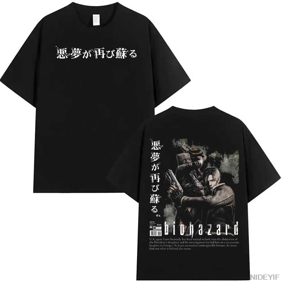 Resident Evil 2 Leon Claire Rpd Station Acid Wash Oversized Cotton T Shirt 2026 Horror Game Graphic Tee for Men Women