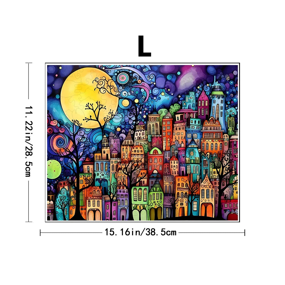 Adult Wooden Puzzle - Colorful Comic City - Unique Irregular Animal Shape Puzzle - Creative Gifts for Teenagers and Adults