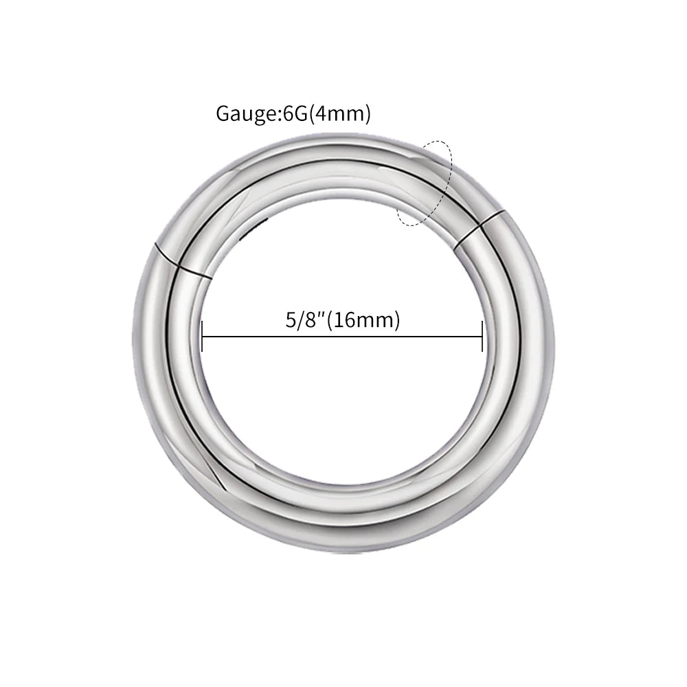 Right Grand ASTM F136 Titanium Large Gauge 6G 8G 10G Single Hinged Clicker Segment Hoop Ring Septum Nose Piercing