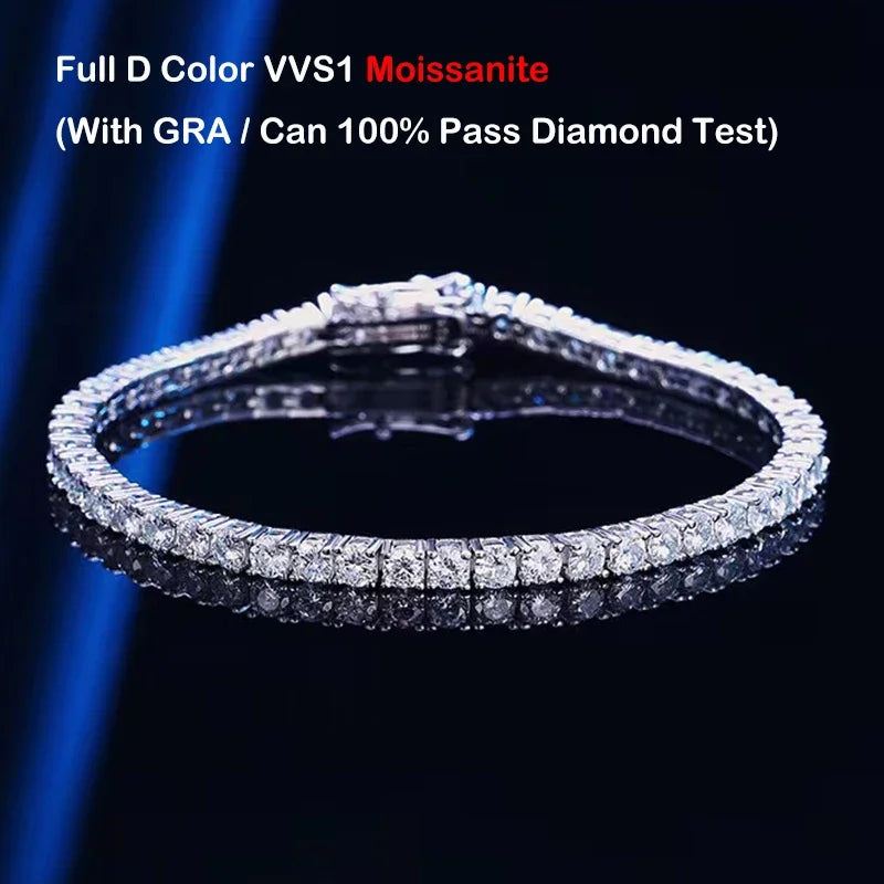 EWYA S925 Sterling Silver Certified Moissanite Bracelet 0.1ct 3mm D VVS1 Lab Diamond Women Sparkling Wedding Party Fine Jewelry