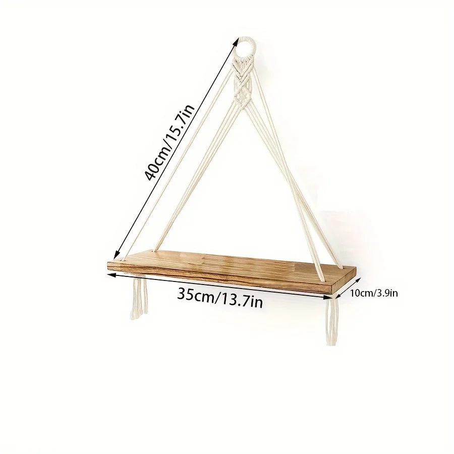 2pcs, Handmade Woven Hangers, Bohemian Wall Decor Wooden Floating Storage Shelves, Display Racks for Hanging Plants And Photos