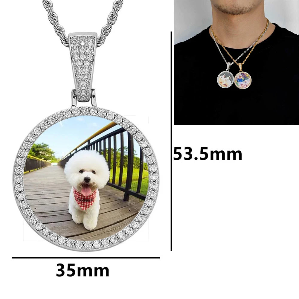 Free Customization Logo Personalized Custom Photo Circle Medal Pendant Hip Hop Jewelry Women Men Memory Picture Necklace Pendant