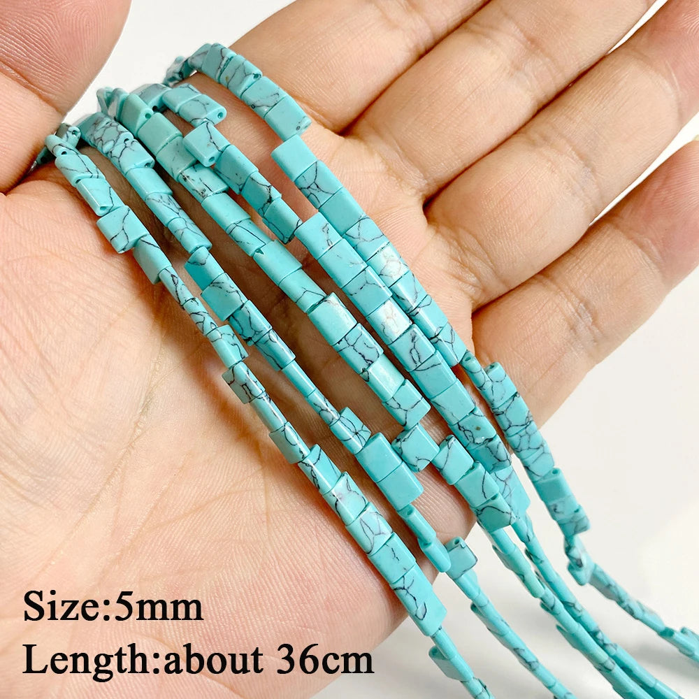 Blue Turquoise Stone Bead Irregular Round Oval Square Heart Loose Spacer DIY Beads Fit Jewelry Making Bracelet Necklace Handmade