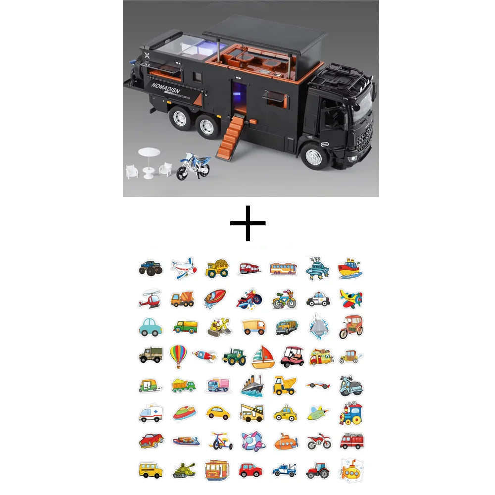 1:18 Off-road RV Diecast Models Alloy Toys Cars Folding Rearview Mirror Doors Opened with Sound Light Vehices Birthday Surprise