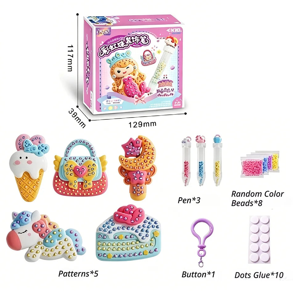 New Beads Pen Painting Handicraft Set for Kids Creative Handmade Sticker DIY Princess Rainbow Cake Keychain as a Gift for Kids