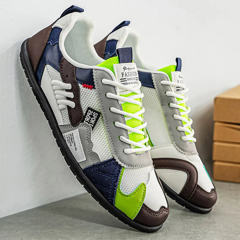 Men's Trendy Black and Gray Color-Blocked Mesh Breathable Casual Sports Shoes, Summer Thin Retro Forrest Gump Shoes, Lightweight Soft-Soled Shock-Absorbing Non-Slip Versatile Wear-Resistant Men's Shoes