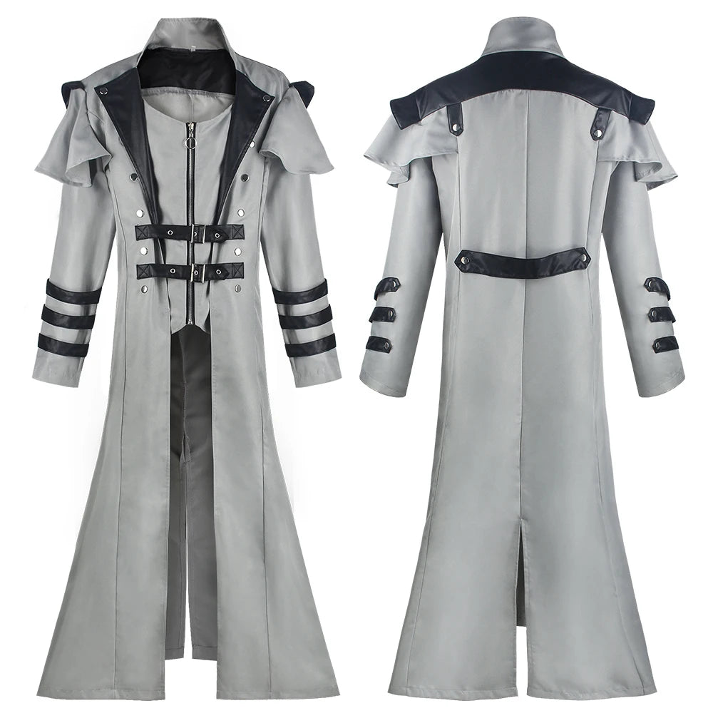 Vintage Medieval Long Trench Coat Gothic Double Breasted Jacket Men's Steampunk Overcoat Victorian Cosplay Tailcoat