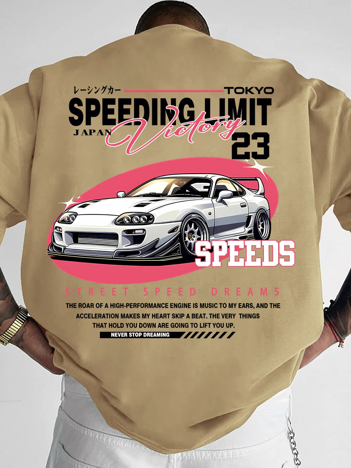 New Men's Tokyo JDM Supra T-Shirt Speeding Limit Victory Print Streetwear Crew Neck Short Sleeve Polyester Tops S-XXL