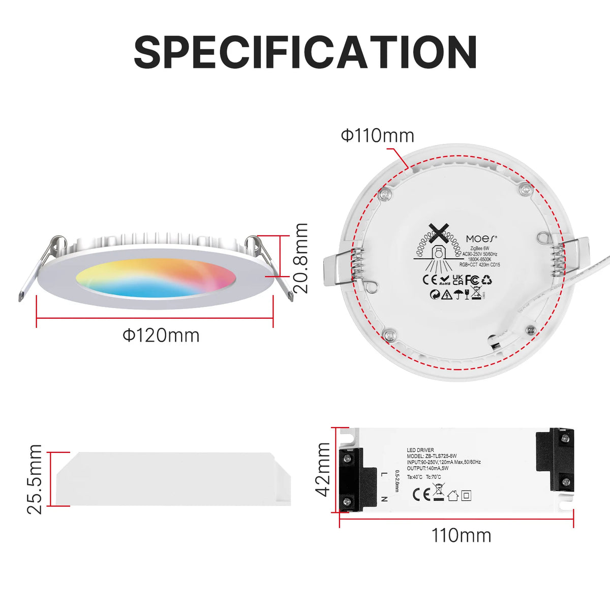 MOES ZigBee Downlight Tuya Thin Dimming Spot Lamp 6W RGB Change Warm Cool Light Work with Alexa Google Home Smart Life In Party