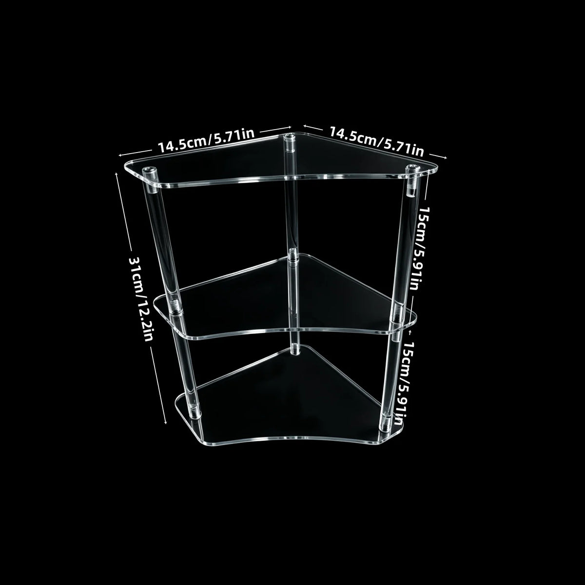 3-Tier Clear Acrylic Corner Display Stand Multi-Purpose Storage Rack for Cupcakes Figures Cosmetics And Collectibles