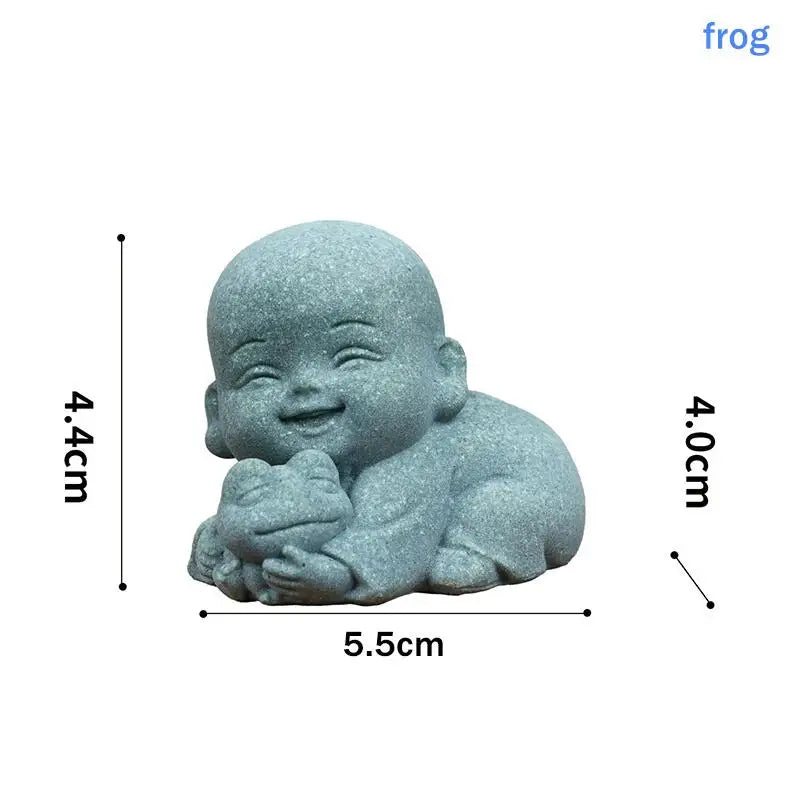 ♫Embracing Animal Monk Statue,Sandstone Finish Zen Baby Buddha Figurine,Mini Spiritual Decor for Home,Office & Garden