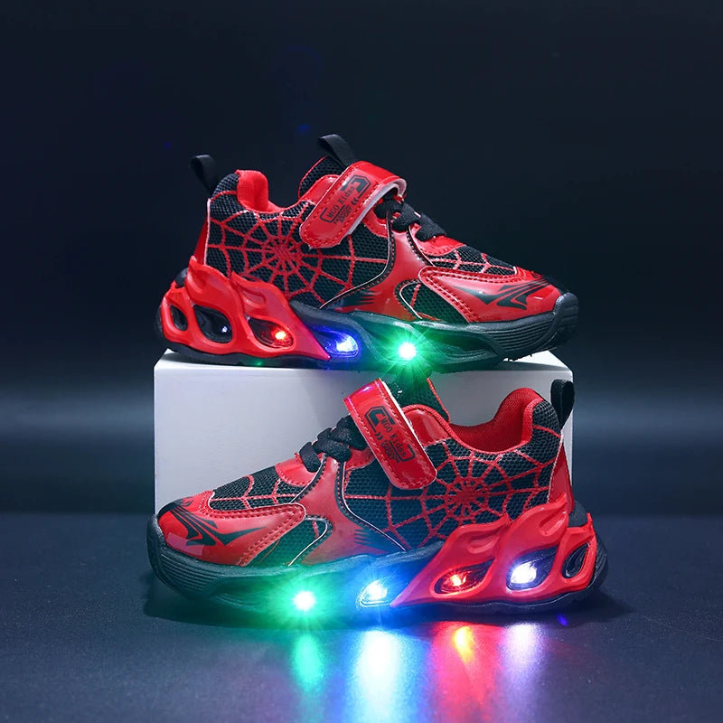 1-9-Year-Old Boys and Girls Breathable Mesh Sneakers in Spring and Autumn, MGO Youngsters LED Luminous Sneakers-Motion-Sensing F