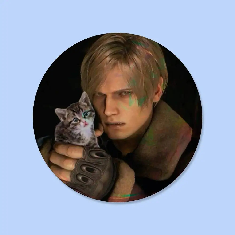 Game Resident Evil Cartoon Leon Kennedy Badges 25 32 44 58 75 Mm Round Cosplay Pin Bag Decor Friends Gifts Brooch Souvenir