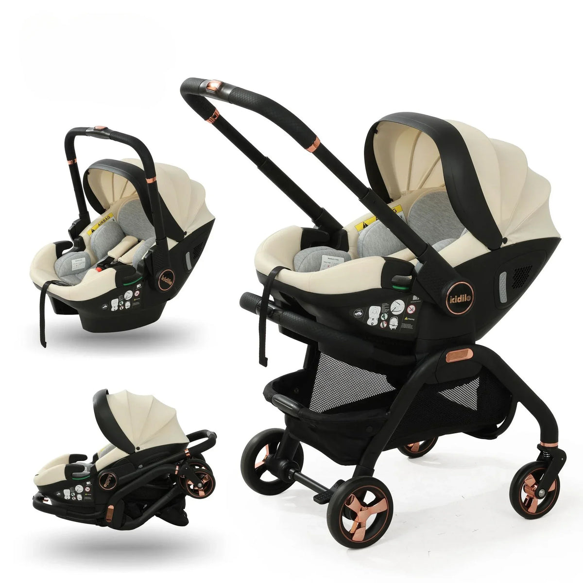 3-in-1 Baby Stroller, Baby Safety Seat, Newborn Sleeping Basket, Portable with 5 Color Choices Suitable for Ages 0-3