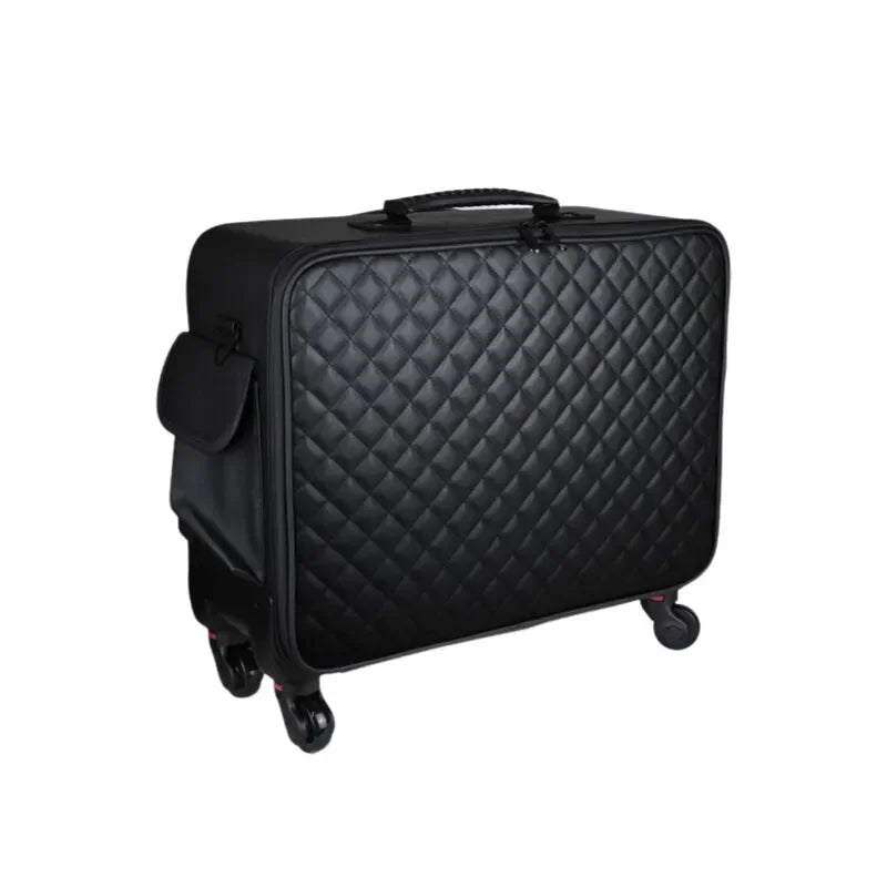 Professional Cosmetic Artist Trolley Case - Water-Resistant Oxford Cosmetic Organizer Featuring Multi-Layer Compartments Beauty