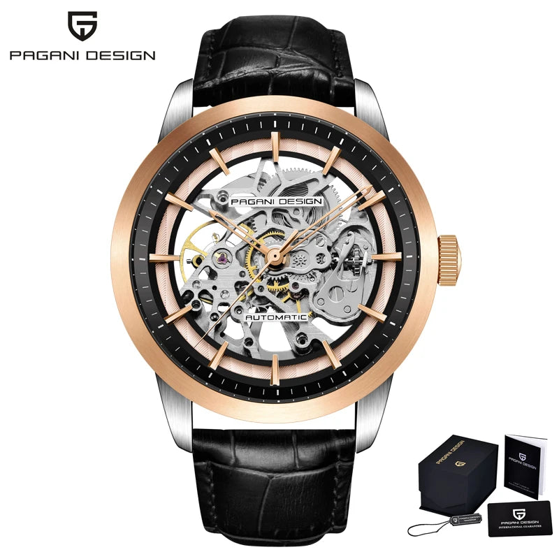 PAGANI DESIGN 2026 New Skeleton Men's Mechanical Watches Top Luxury Automatic Watch Men Blue Leather Waterproof Wrist Watch Men
